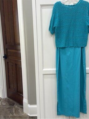 Turquoise Women's Mini Dress with Knit Overlay